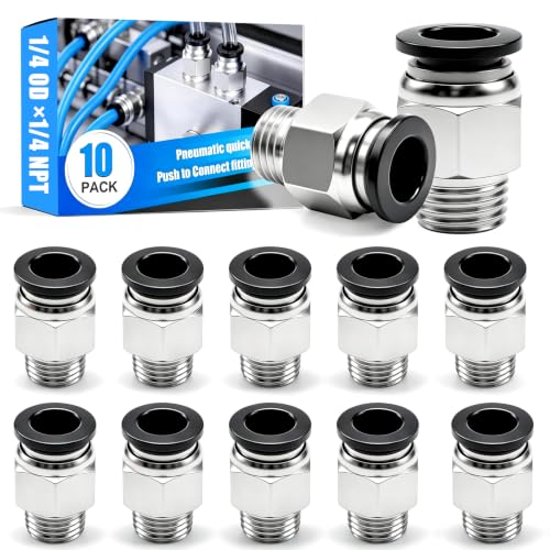 Image of mxuteuk 1 /4 inch OD to 1 /4 inch NPT Push to Connect Fittings Air Hose Fittings,1 /4 inch Quick Connect Fittings,Pneumatic Elbow and Straight Combination(10PCS)