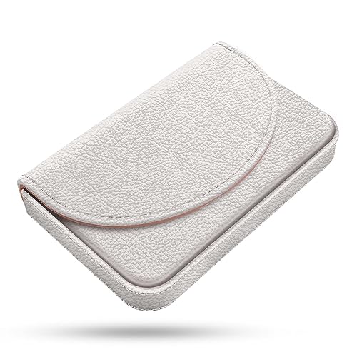 xiviers Business Card Holder?PU Leather Business Card Case Color Printing Pattern Card Holder Wallet?Pockets Magnetic Credit Card Holders for Men and Women?White