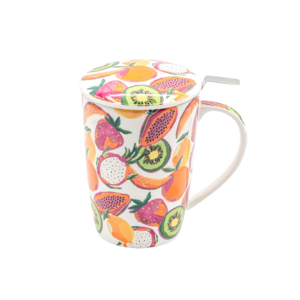 TEA SHOP - Taza de Té o Infusiones con filtro, infusor y tapa - Taza Super Jumbo Fruit Explosion - Fabricada en Porcelana
