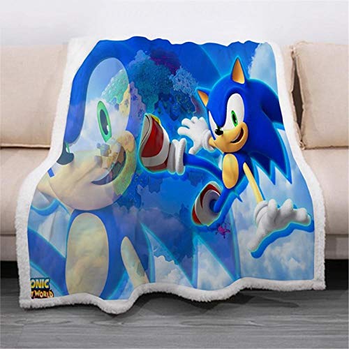 BHOMLY Couvertures Enfants Bleu Anime Garçon Hérisson 80X130Cm/31X51 Inch Blanket Couverture Imprimée 3D Réversible Pour Enfants Adolescents Adultes Couverture En Polaire En Microfibre Solide Pour Lit Cover