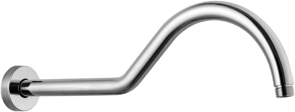 SARLAI Solid Brass Chrome S Shape 17 Inch Extension Shower Arm with Flange, Perfect For Rain Shower Heads
