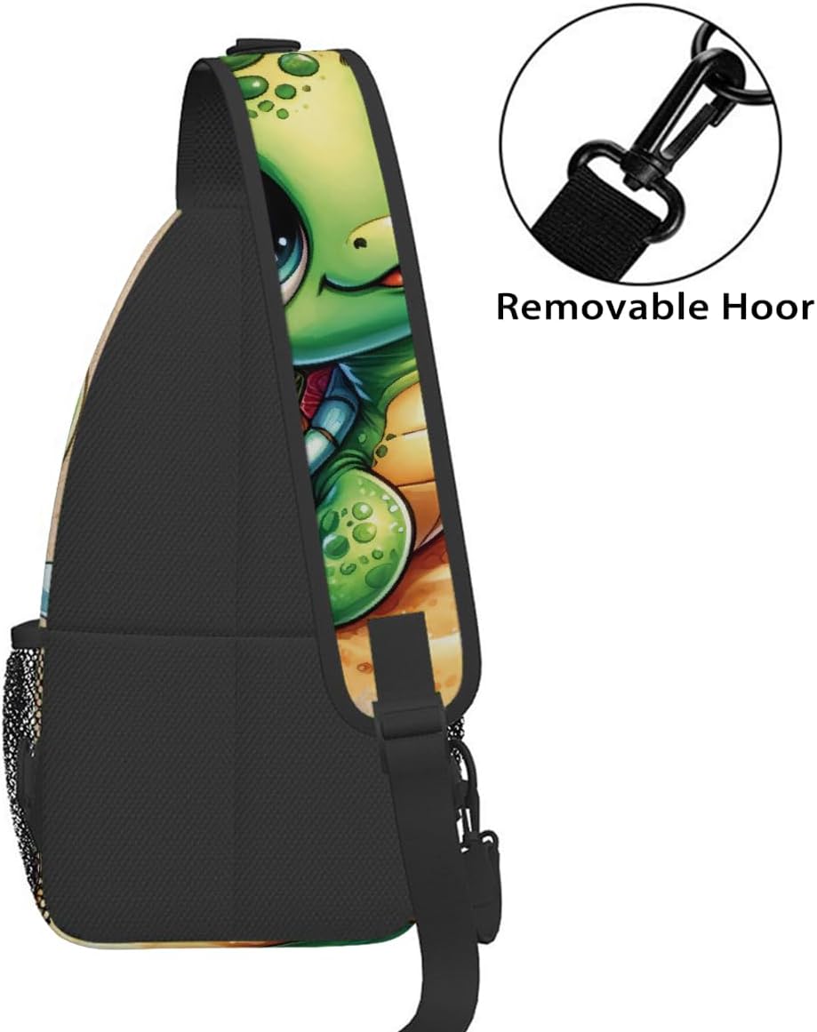 Small Animal Turtle Green Sling Bag for Women Men Lightweight Chest Bag Crossbody Daypack Anti Theft Shoulder Backpack with Adjustable Shoulder Strap for Outdoors Sports Hiking Travel