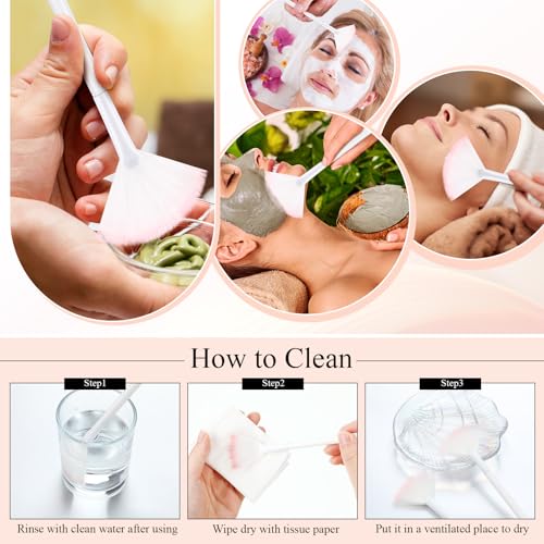 Image of 9 Pieces Facial Fan Mask Brushes, Soft Facial Applicator Brushes Tools for Peel Glycolic Makeup for Mud Cream(White Pink)