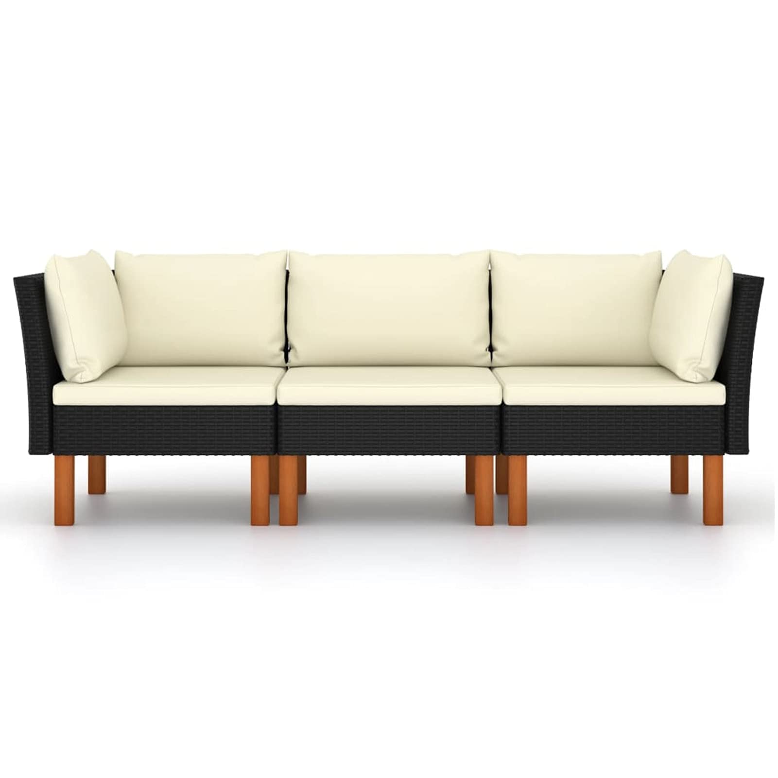 Divano da Giardino a 3 Posti con Cuscini Nero in Polyrattan,Salotto in Rattan per Esterno,Salottino da Giardino con Divano Modulabile,Cuscini