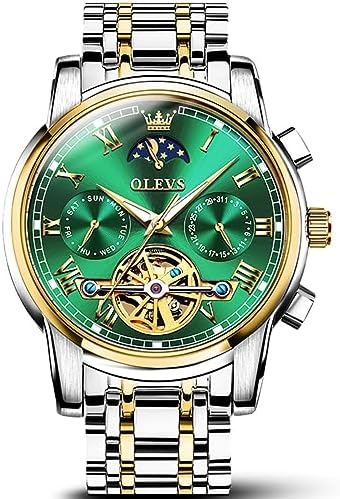 OLEVS Watch Men Automatic Self-Winding Men's Watch Luxury Fashion Waterproof Stainless Steel Watches for Men Skeleton Tourbillon No Battery Date Day Calendar Man Watches Relojes para Hombres