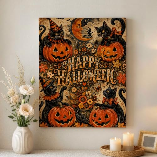 Pintura para colgar de alta calidad con diseño de calabazas y gato