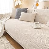 vctops Soft Chenille Sofa Couch Cover Solid Color Striped Weave Textured Sectional Couch Covers Washable Anti-Slip Sofa Slipcover for Dogs Pet, 1 Piece/Not All Set (Cream,35'x94')