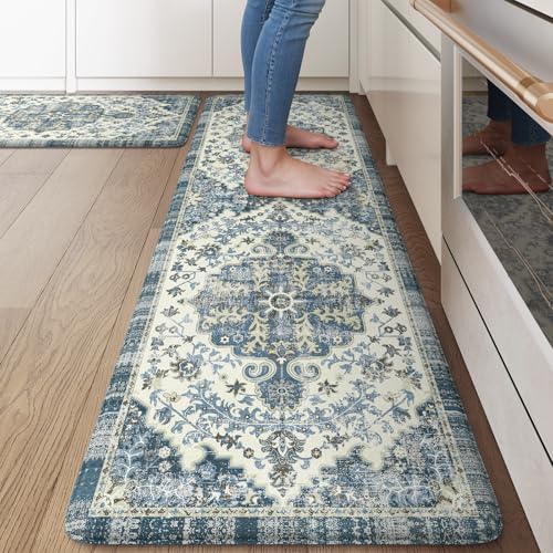 KIMODE Anti Fatigue Kitchen Mat for Floor, Vintage Kitchen Rugs Sets of 2