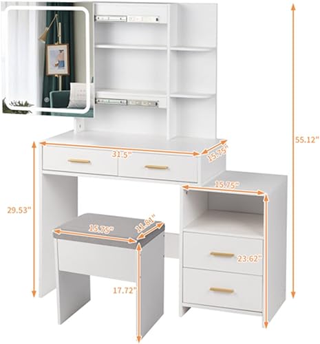 Miniatura 2 de Lighted Mirror Vanity Table Set - Vanity Makeup Desk with Chair - Makeup Table with Adjustable 3-color LED Lights - Dressing Table with 4 Drawers, 2