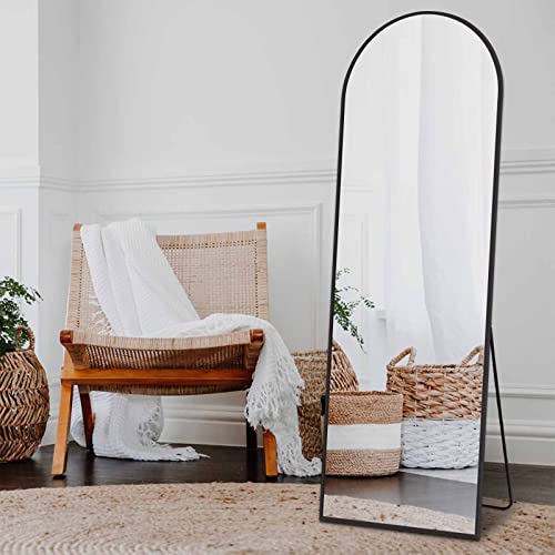 Arched Full Length Mirror With Stand, 64"X21" Black Floor Mirror Metal Framed For Wall Mounted Body Mirror Leaning Full Body Mirror Hanging Wall Mirror For Living Room Bedroom Entryway Dressing Mirror #TOP4