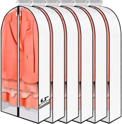 FADOTY 40" Garment Bag for Hanging Clothes 6.3" Gusseted Hanging Clothes Bag for Closet Storage Dress Coats Sweaters Suit Bag for Storage 6-Pack, White