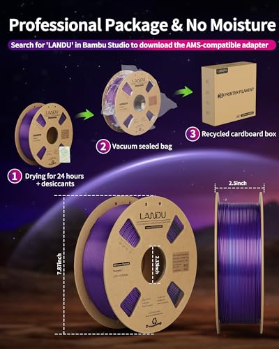Image of LANDU Silk Tri-Color PLA Filament 1.75mm 1Kg,Triple Color Silk PLA Filament, Silk Rainbow PLA Filament,Neatly Wound 3D Printer Filament, 3 in 1 Multi Color Filament + /-0.02mm, Silk Black Blue Purple