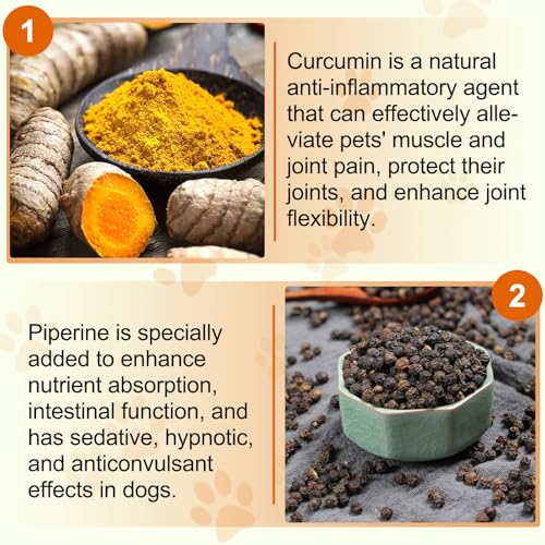 JSBNQRMZ Curcumin für Hunde 180 Tabletten - Gelenke & Verdauung, Entzündungshemmend mit Curcumin und Piperin - Hochdosiert, Natürlich ohne Chemie