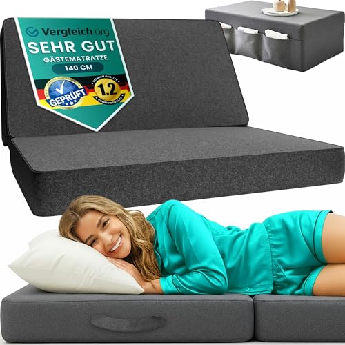 Klappmatratze – Gästematratze klappbar – 14cm dick & bequem H3 – Faltbare Matratze, platzsparend klappbar – Reisebett Erwachsene – Test...