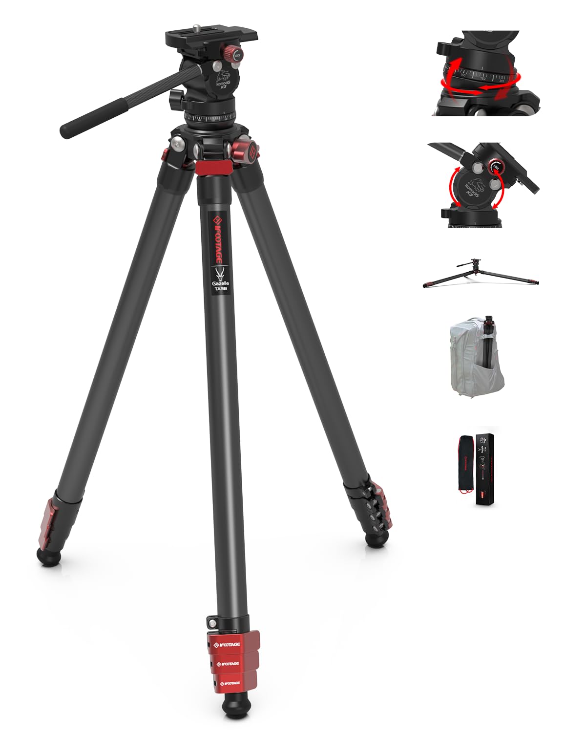 ヨシタカ Amazon.com : IFOOTAGE Gazelle Travel Tripod TA3B with Komodo Fluid
