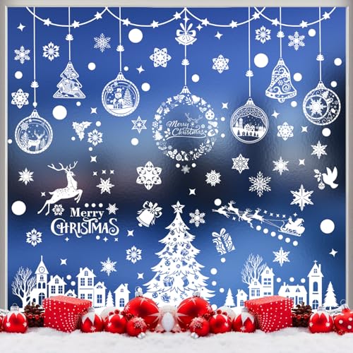 SCIONE 243 Stück Weihnachten Fensterbilder Weiß Fenster Dekoration...