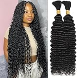 Human Braiding Hair 110g 2 Bundles/Pack 22 Inch Deep Wave Bohemian Braids for Braiding Human Hair No Weft Natural Color, Boho Braids Human Hair Water Wave