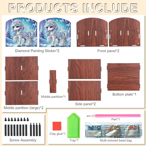 Image of Diamond Painting Wooden Desk Organizer, DIY Diamond Art Storage Box, Crystal Rhinestones Art Kit for Desktop Ornament, Jewelry Box & Pen Holder with Winter Blue Fantasy Design