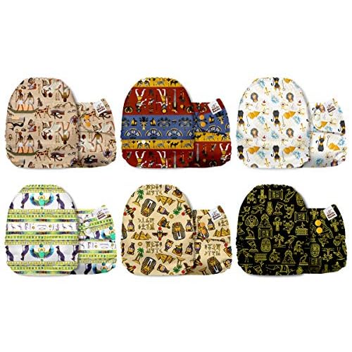 Mama Koala 3.0 Cloth Diapers for Babies with AWJ Lining, 6 Pack with 12 5-Layer Bboo(No Microfiber) Cloth Diaper Inserts - Reusable and Washable Pocket Diapers(12-My Warm Heart)