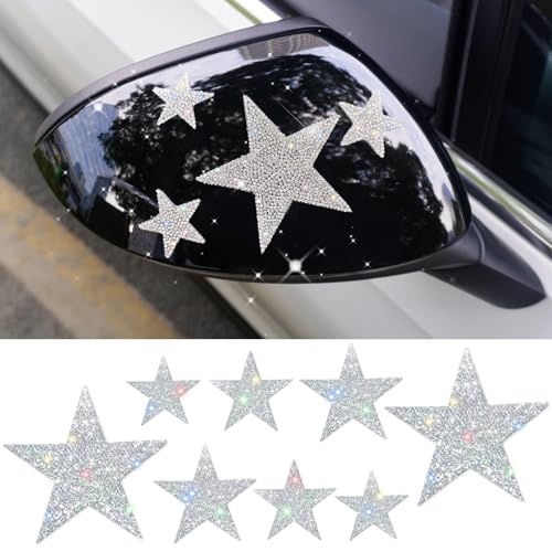 Image of 8PCS Rhinestone Star Stickers - Bling Car Decals, Crystal Self Adhesive Diamond Auto Emblems, Glitter Car Decoration for Bumper, Window, Laptop, Luggage, and Accessories for Women