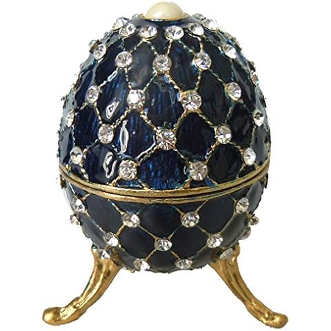 RUIDOZ Trinket Jewel Box Russian Faberge Style Egg for Women- Blue Height 3.7 Inch-0905RZ Cover