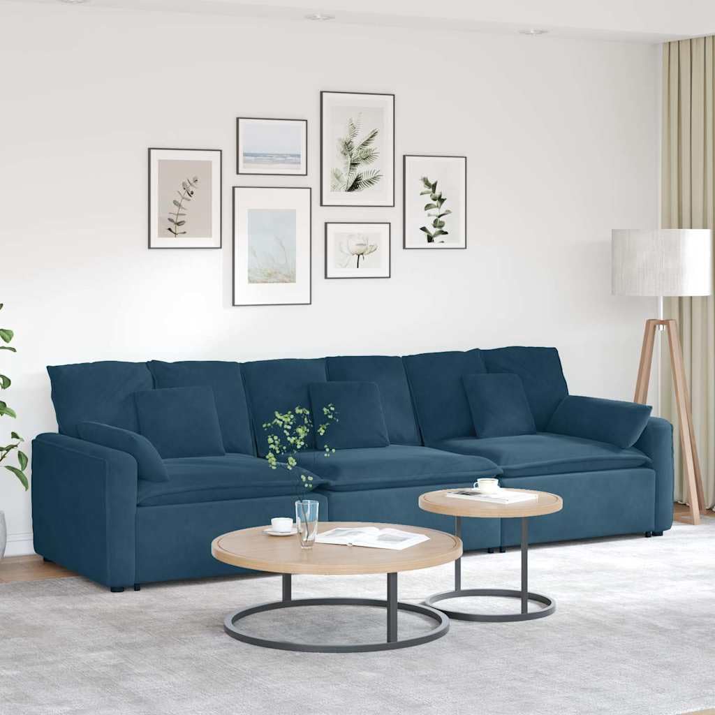 Modułowa sofa z poduszką, niebieska, 3-częściowa sofa narożna, zestaw wypoczynkowy z tapicerowanym narożnikiem, elastyczna rozbudowa, do salonu, lounge, kina domowego, element siedziska