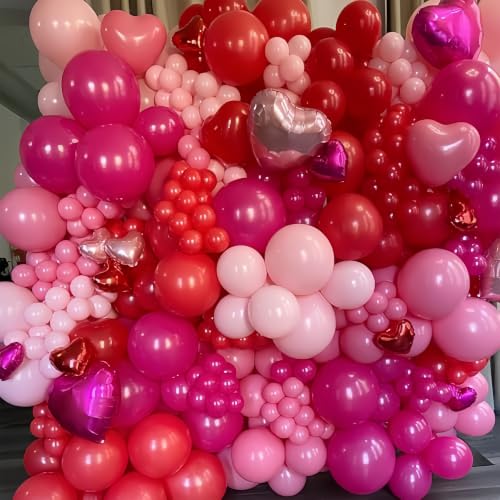 Image of Pink Balloons, 12 Inch Metallic Hot Pink Chrome Magenta Heart Balloons Birthday Party Decorations, Baby Confetti Balloon for Valentines Day Girls Happy Birthday Decoration Princess Party
