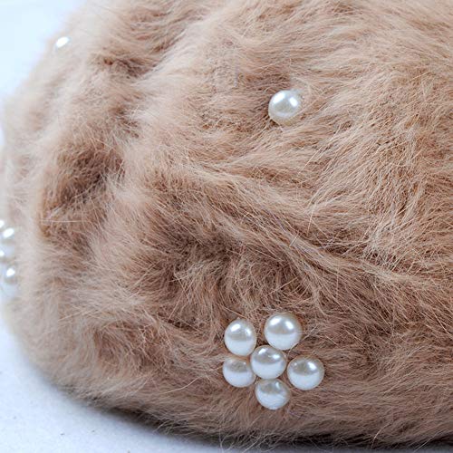 Uu Ben Womens Berets Hat Rabbit Fur Beanie Ladies Winter Classic French Beret Caps For Women With Elegant Pearls Brown #TOP2