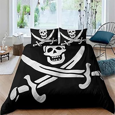 3D Bedding Duvet Cover Full,3 PieceSkull Pirate Duvet Cover Set Soft Microfiber Zipper Comforter Cover with 2 Pillow Shams for Kid Boy Girls Teen All Seasons(74"" x74(about180X220cm)) 51LM2Let7KL. SS400