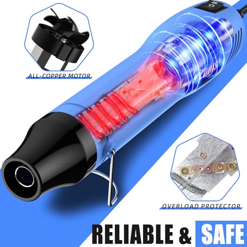 330W Mini Heat Gun, 250℃/350℃ Dual Temp Fast Heat Hot Air Gun with Overload Protection, Reflector Nozzle and Double Insulated 1.5m Cable for Heat Shrink Tubing, Crafts, Embossing - Thumbnail 3