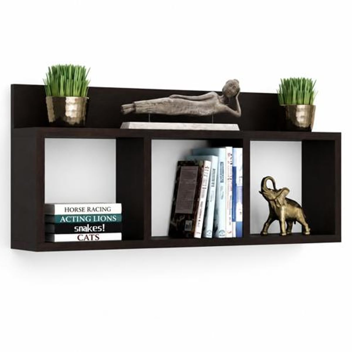 Engineered Wood Floating Wall Shelf with 3 Open Storage Compartments for Books, Showpieces & Home Décor | Wenge, 61 x 15.2 x 28 cm-image-44