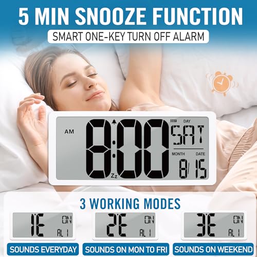 Image of Atomic Clock with Backlight, 16.9 inch Digital Wall Clock Large Display, Battery Operated Digital Alarm Clock with Day, Date & Temperature, Count Up Down Timer Clock for Home, Office