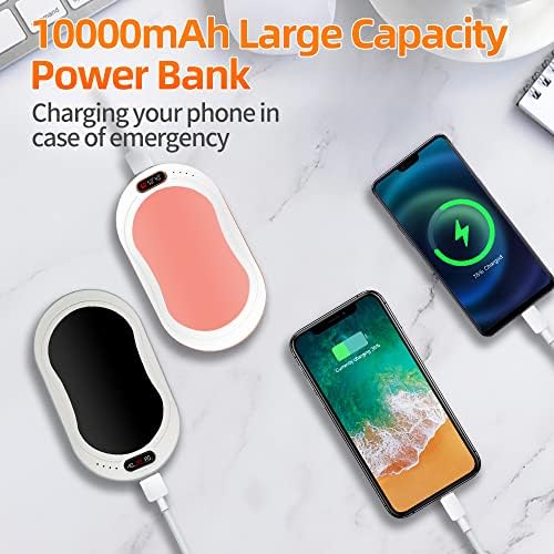 Hand Warmers 2 Pack, Reusable Hand Warmers Rechargeable 10000mAh USB Power Bank 3 Heat Levels, Electric Hand Warmer Double-Sided Heating Great for Winter, Outdoor Sports, Warm Gift