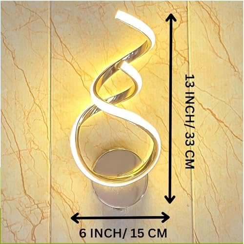 Image of Helix LED Wall Light for Home, Golden Modern Wall Lamp with 3 Color Modes, Warm White, Cool White, Natural White, Decorative Indoor Light, Pack of 1