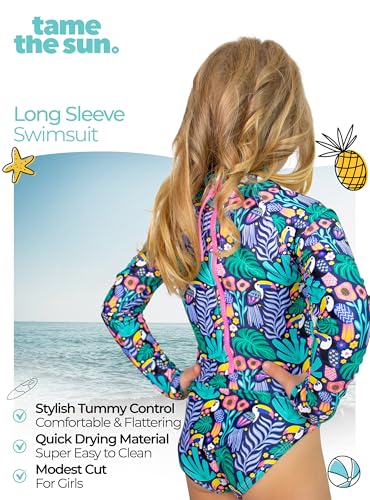 Image of One Piece Girls Swimsuit Long Sleeve UPF 50+ Rash Guard with UV Protection