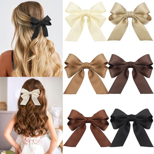 Xanthelle Haarschleifen 6 Stück Satin Haarschleifen für Mädchen und Damen Weiche Schleife Haar Accessoire mit Haarklammer Silky Hair Bows