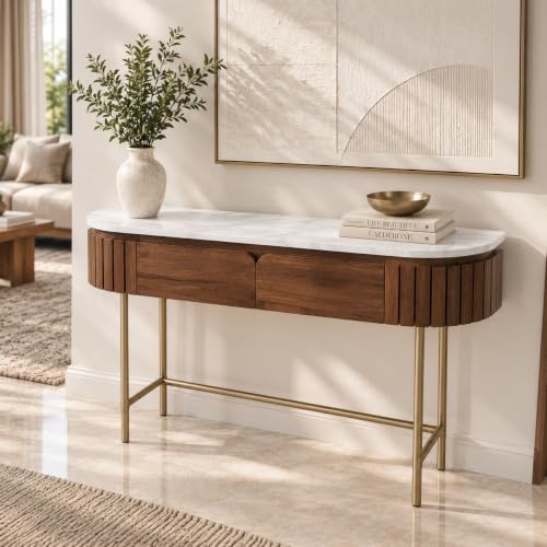 The Attic Carlston Console Table for Living Room Foyer, Teak Fini...