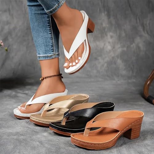 Women's Solid Color Summer Chunky Heel Sandals,Slip on Open Toe Square Toe Comfortable Wedge Heeled Sandals2