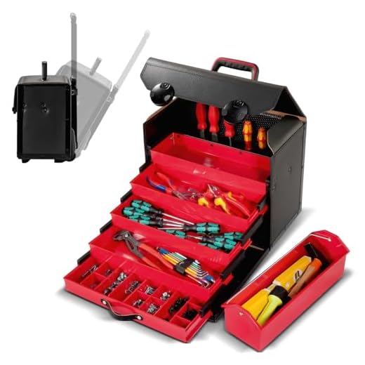 Bosch 91tlg. Titanium-Bohrer- und Bit Set V-Line (für Holz, Stein und Metall, inkl. Ratschen-Schraubendreher und Magnetstab, Zubehör Bohr- und Schraubwerkzeuge) 7 Parat 44.500-581 Top-Line Schubladentasche, 5-tlg. Schubladeneinsatz, rollbar (Ohne Inhalt), Schwarz, 410 x 220 x 310 mm