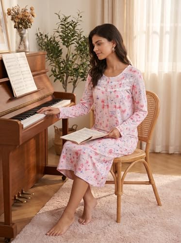 Image of IZZY + TOBY Nightgowns for Women Long Sleeve Soft Cotton Long Warm Nightdress Kintted Night Gown