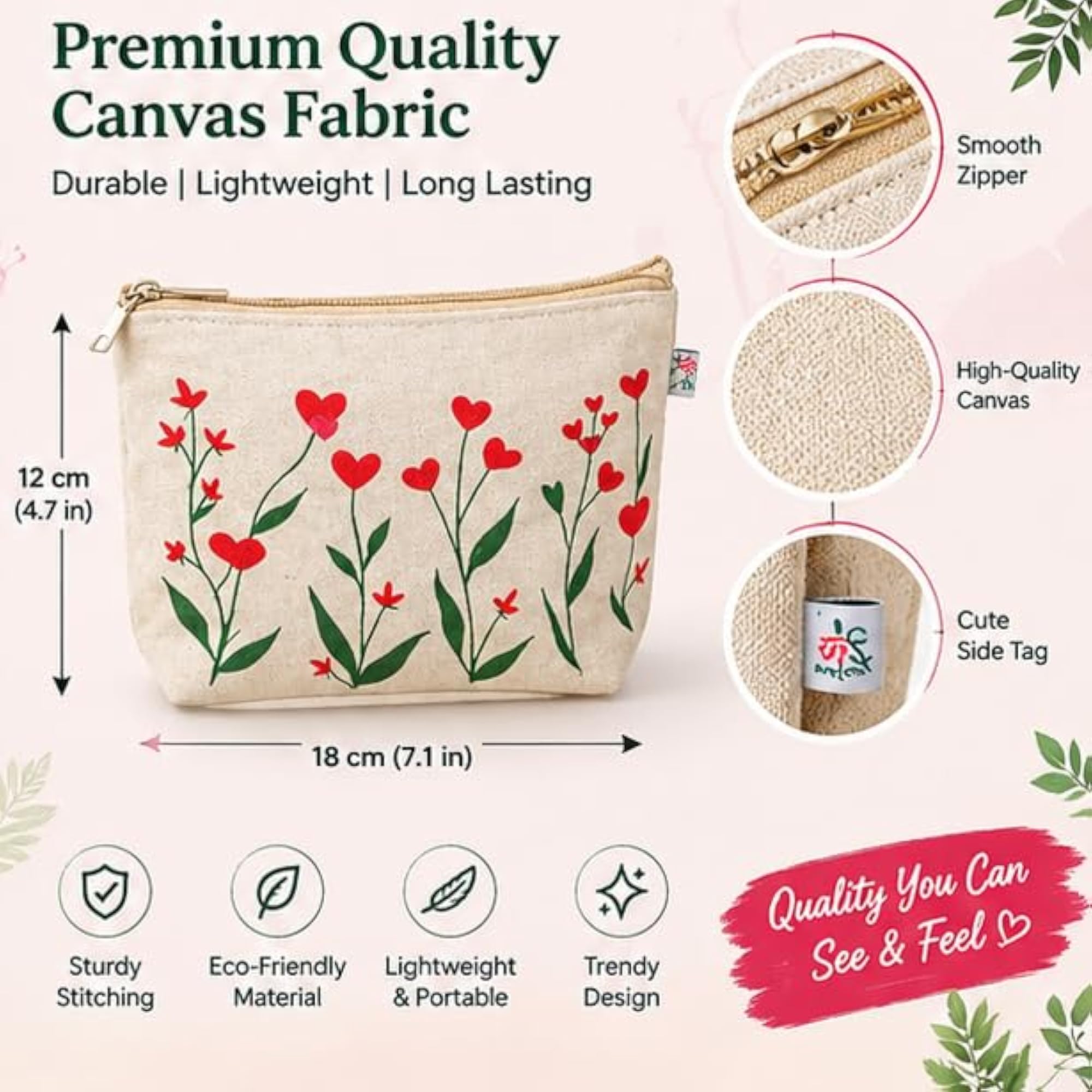 Multi-Purpose Canvas Pencil Pouch with Sturdy Zipper