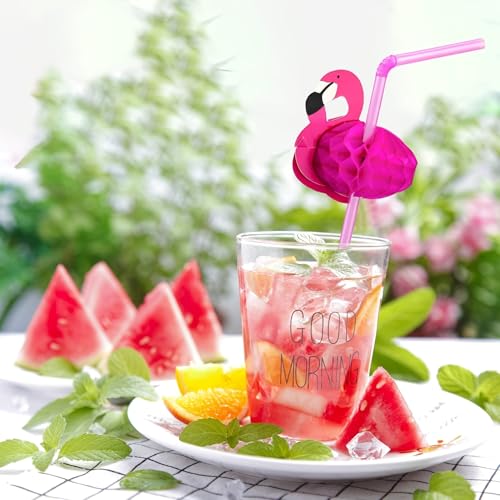 30 pitillos tropicales flamenco y piña flexibles miniatura 1
