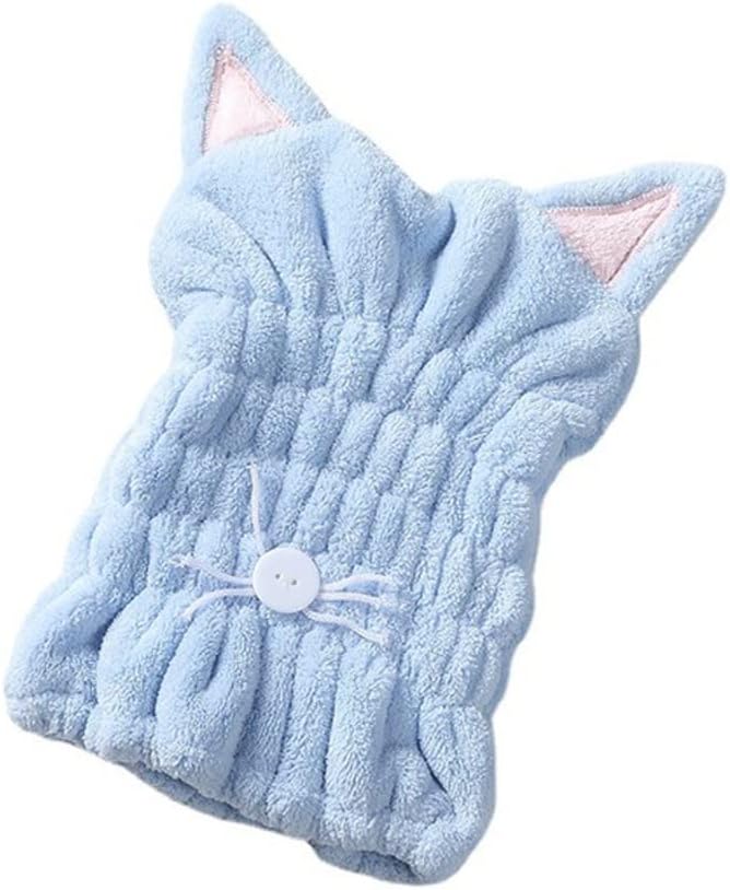 Microfiber Hair-Drying Towel Bath Cap Long Soft Dry Hair Cap Towel with Coral Velvet(Blue)
