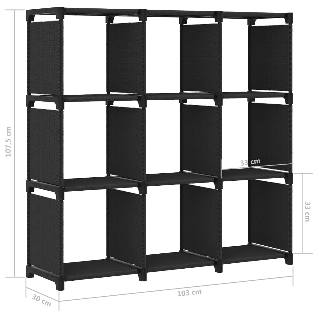 vidaXL Estantería de 9 Cubos de Tela Negro 103x30x107,5 cm