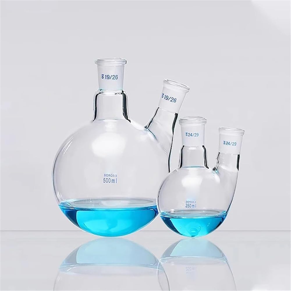 Matraz de vidrio borosilicato dos bocas y fondo redondo 100 ml a 2000, suministros laboratorio Equipamiento de laboratorio