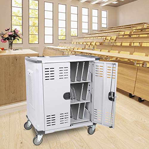 Pearington - Mn142Vs Premium Fully Assembled Heavy-Duty Smart Charge 42 Device Mobile Storage Cart W/3 External Outlets, 4 Point High Security, Up To 15.6" Screen Size, 3 Pull-Out Shelves #TOP7