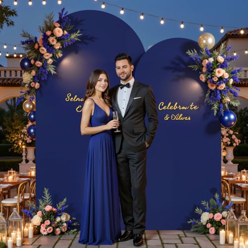 Image of Navy Blue Arch Covers Set of 2, Navy Blue Backdrop Covers 7.2FT 6FT Stretchy Spandex Fitted Arch Stand Cover for Baby Shower, Wedding, Birthday Party Decor with Double-Sided Design