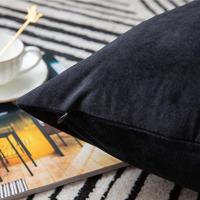 Image of Pack of 4 Reversible Velvet Pillow Covers Throw Cushion Case Soft Cozy Rectangle Home Decorative for Couch and Bed, Sofa (12x18 inch, Black)