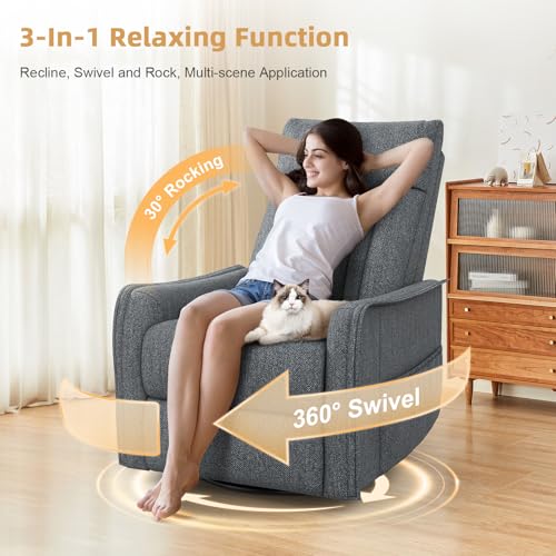 Srfzluxy Fernsehsessel Massagesessel mit Liegefunktion, Relaxsessel mit Wärme und Massage, 360°Drehbarer TV Sessel Wohnzimmer, Schaukelstuhl mit Gepolsterte Kopfstütze, 2 Seitentaschen – Bild 4