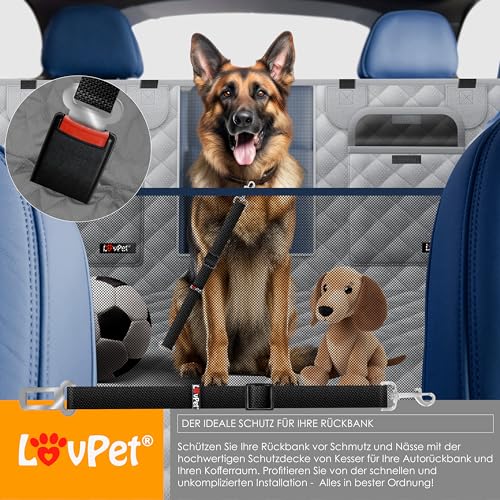 Lovpet® 2in1 Hundedecke für Auto Rückbank & Kofferraum mit Seitenschutz und Sichtfenster Kofferraumschutz - Wasserabweisende Hunde Autoschondecke Universal Autodecke Rücksitz Inkl. Zubehör, Grau